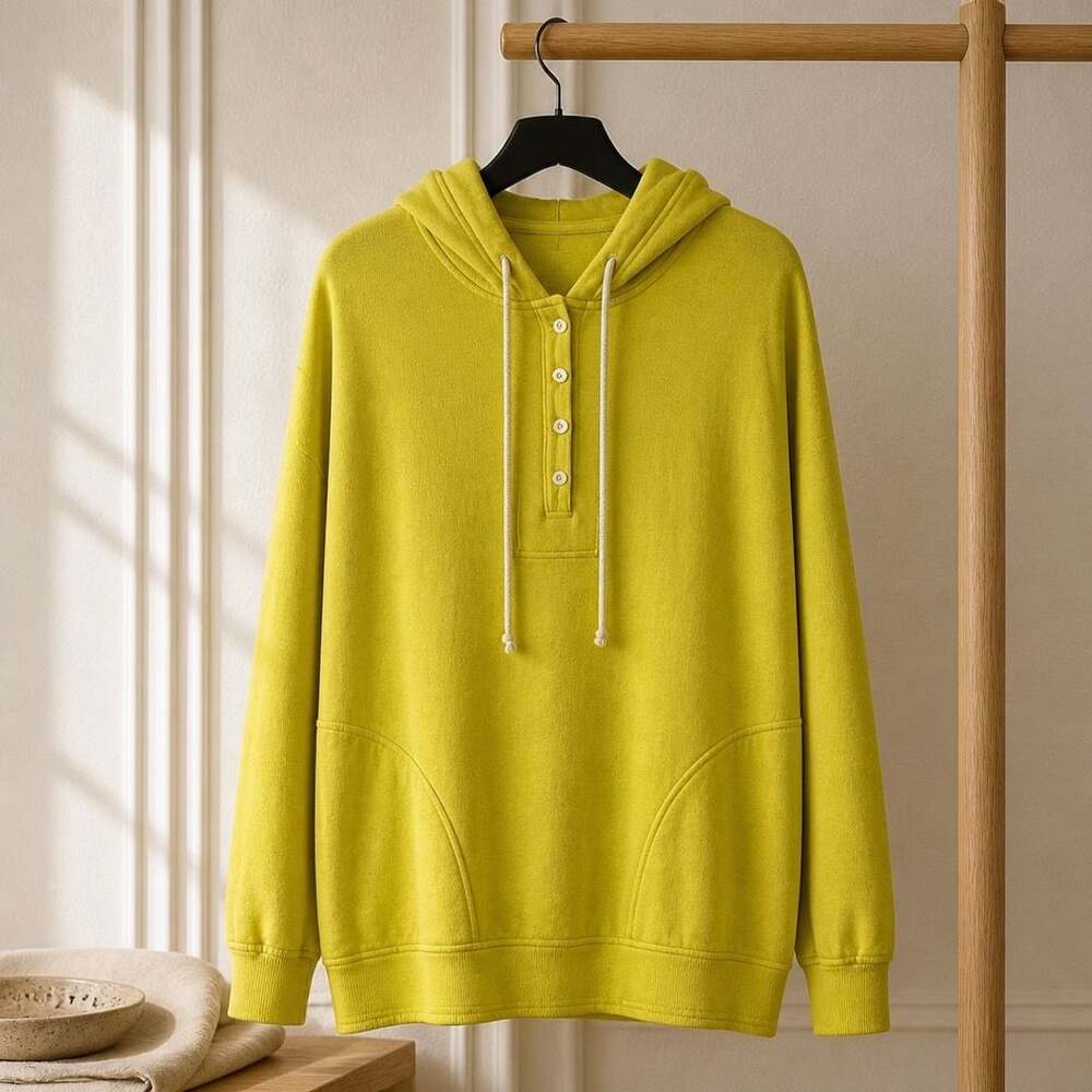 Aerie Women's Oversized Quarter-Button Henley Hoodie Sweatshirt #1379 - Picture 2 of 7